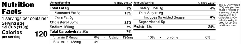 Chocolate single serve nutrition label