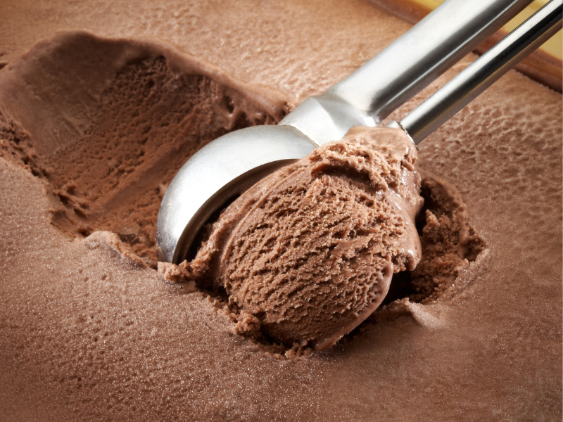 Extreme close-up of chocolate Lifted gelato being scooped
